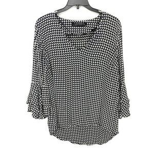 Zara Black White Printed Bell Sleeve Top